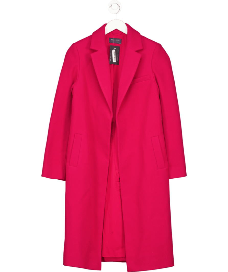 M&S Pink Wool Look Single Breasted Coat UK 6 - Reliked