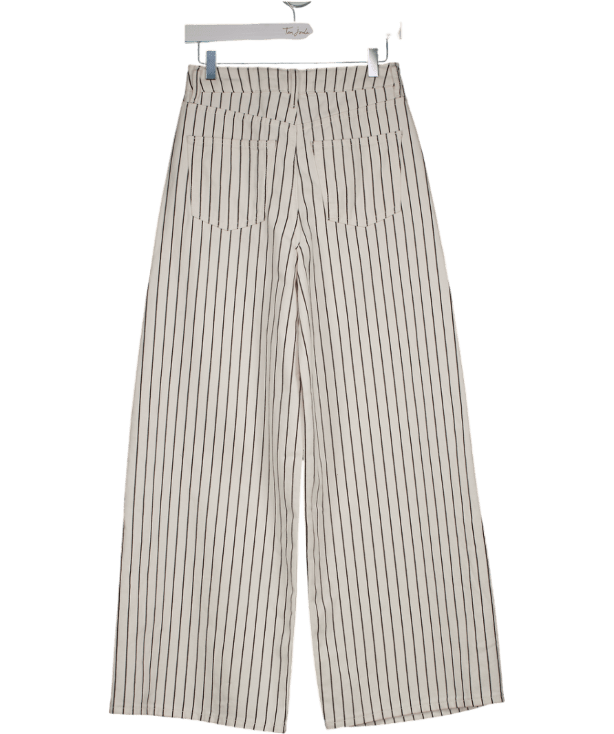 M&S White / Black High Waisted Striped Wide Leg Jeans UK 8 - Reliked
