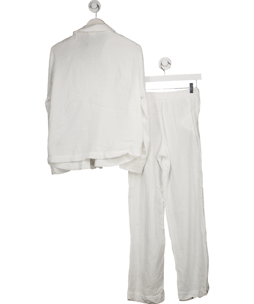 M&S White Pure Cotton Revere Pyjama Set UK 6 - Reliked