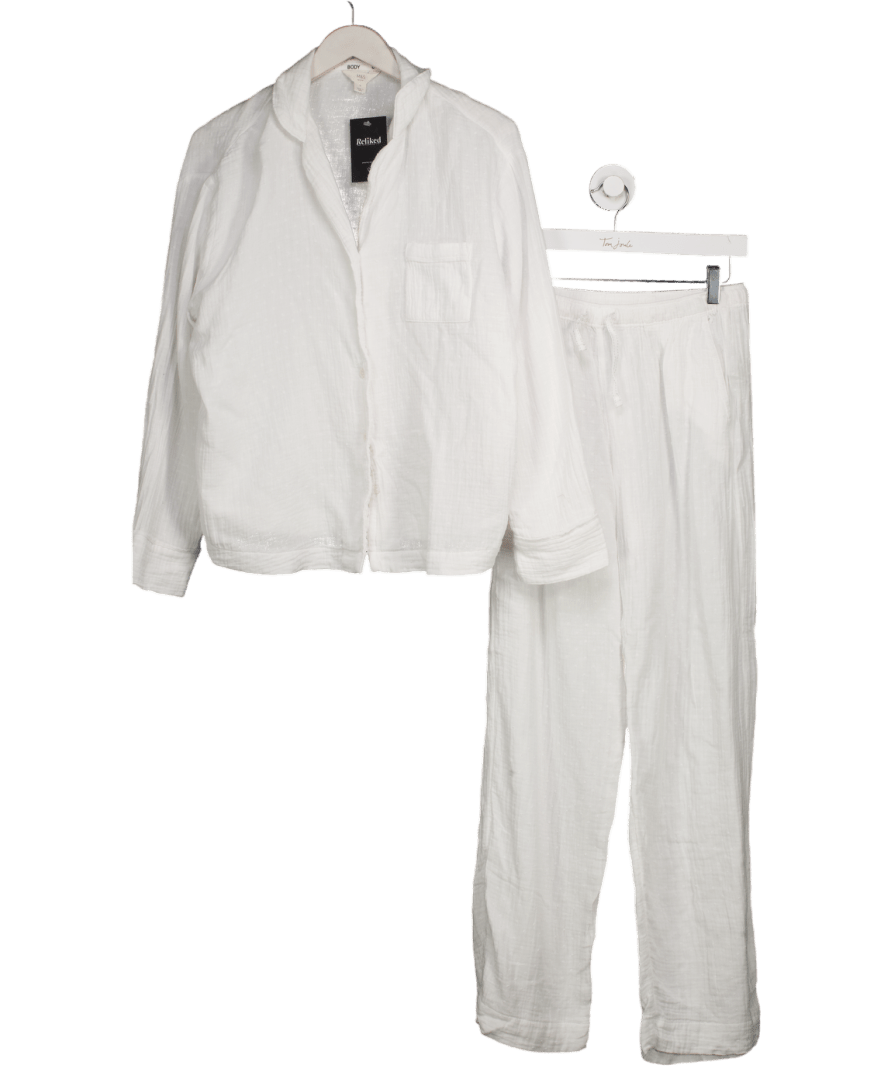 M&S White Pure Cotton Revere Pyjama Set UK 6 - Reliked