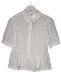 M&S White Smocked Front Short Sleeve Blouse UK 12 - Reliked