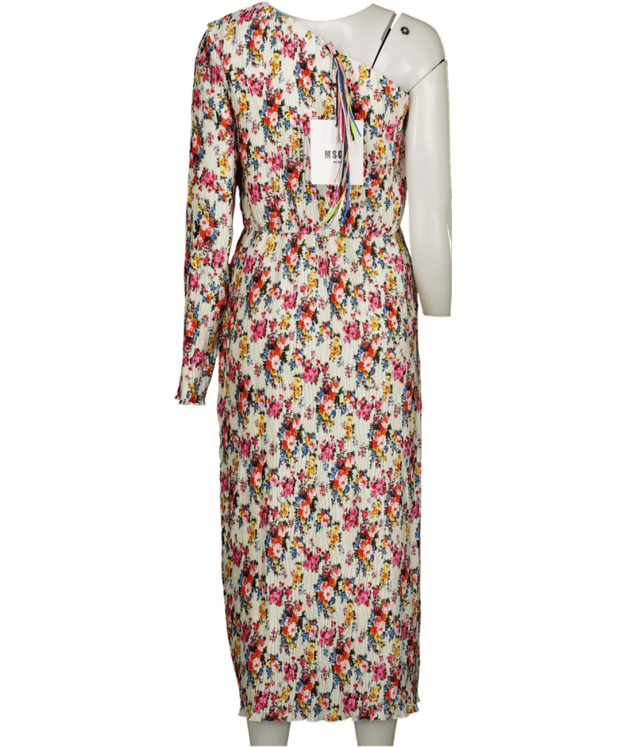 MSGM Multicoloured One - shoulder Floral Plisse Dress It42 UK 10 - Reliked