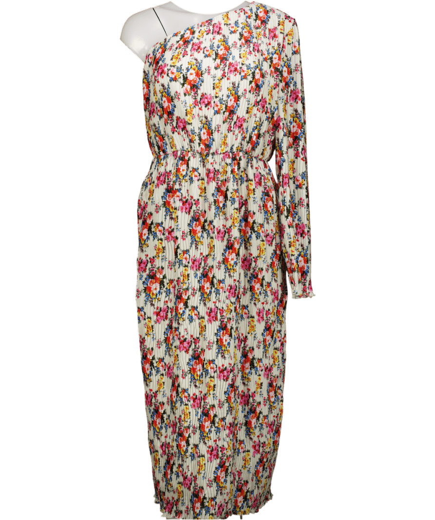 MSGM Multicoloured One - shoulder Floral Plisse Dress It42 UK 10 - Reliked