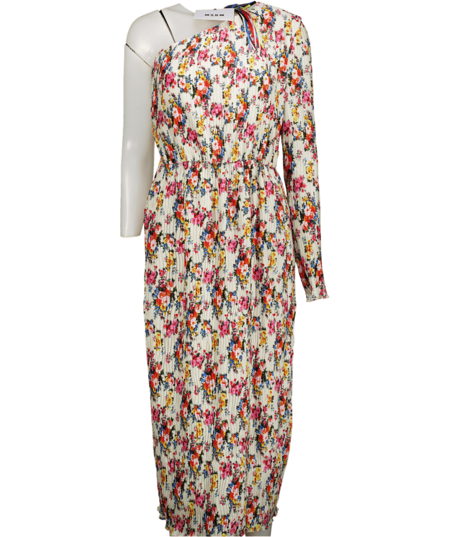 MSGM Multicoloured One - shoulder Floral Plisse Dress It42 UK 10 - Reliked