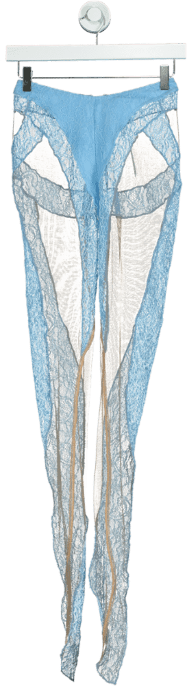 Mugler Blue Lace Sheer Mesh Leggings UK S - Reliked