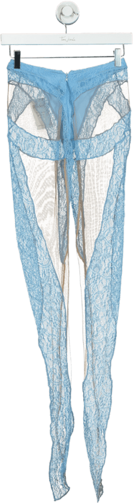 Mugler Blue Lace Sheer Mesh Leggings UK S - Reliked