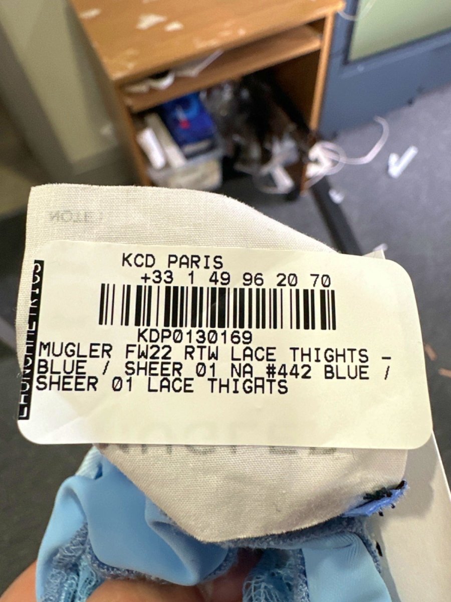 Mugler Blue Lace Sheer Mesh Leggings UK S - Reliked