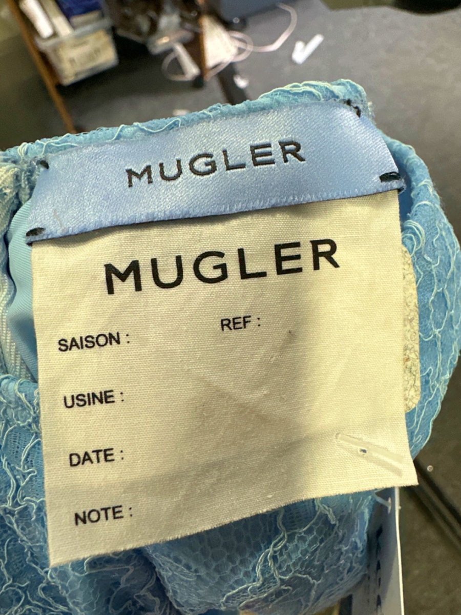 Mugler Blue Lace Sheer Mesh Leggings UK S - Reliked