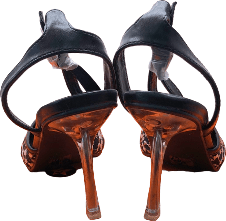 Mulanka Black Floral Embellished Heeled Sandals UK 7.5 - Reliked