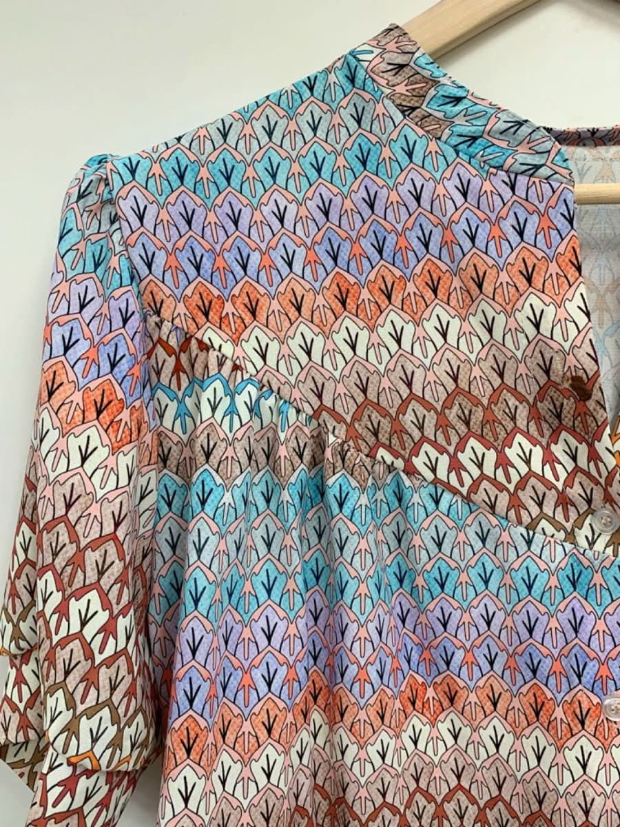 Multicolour Patterned Short Sleeve Wrapped Top and Ruffled Skirt Set Uk S - Reliked