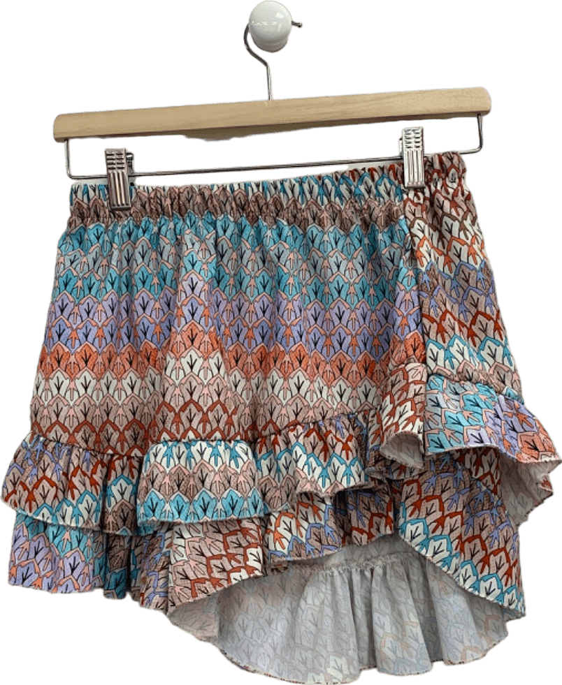 Multicolour Patterned Short Sleeve Wrapped Top and Ruffled Skirt Set Uk S - Reliked
