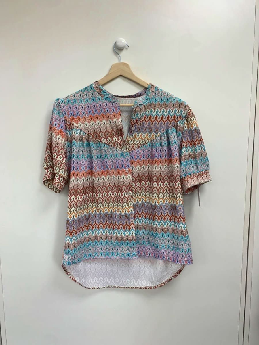 Multicolour Patterned Short Sleeve Wrapped Top and Ruffled Skirt Set Uk S - Reliked