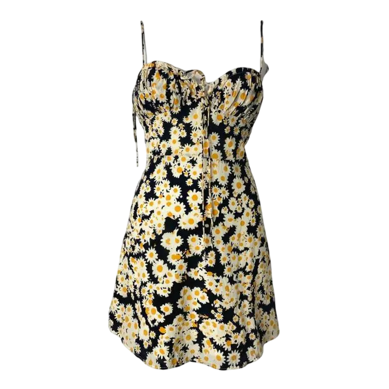 Réalisation Black Silk Daisy Pring Mini Dress UK S