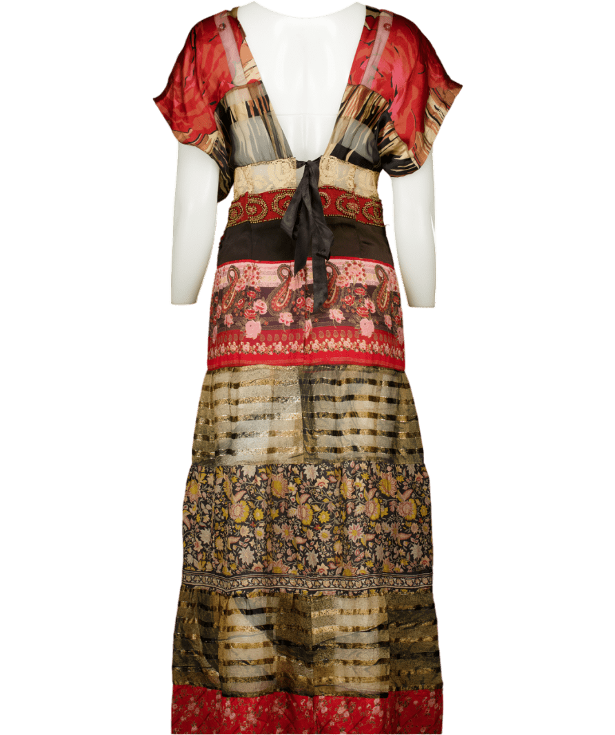 Multicoloured Tiered Multi Print Maxi Dress UK S - Reliked