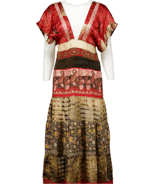 Multicoloured Tiered Multi Print Maxi Dress UK S