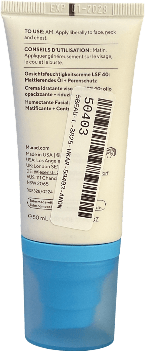 Murad Superactive Moisturiser Spf 40: Mattifying Oil + Pore Control 50ml - Reliked