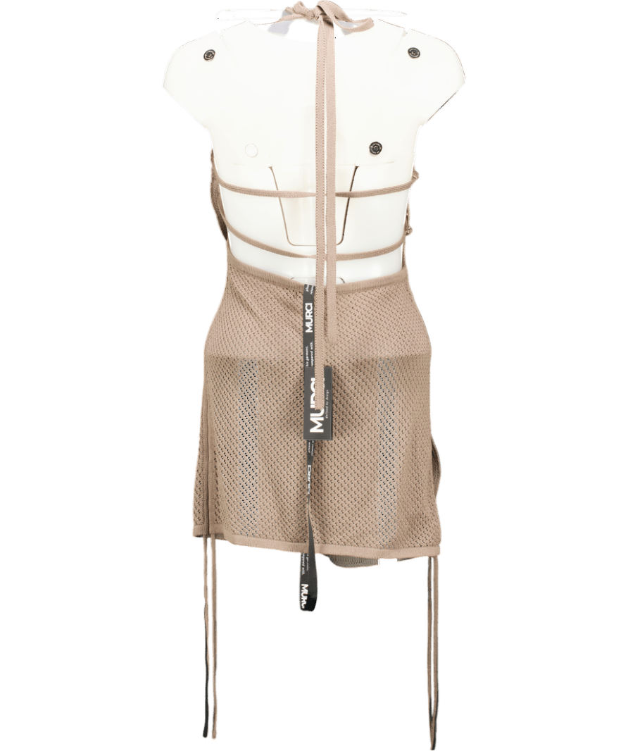 MURCI Beige Navara Applique Petal Halterneck Mini Dress UK 10 - Reliked
