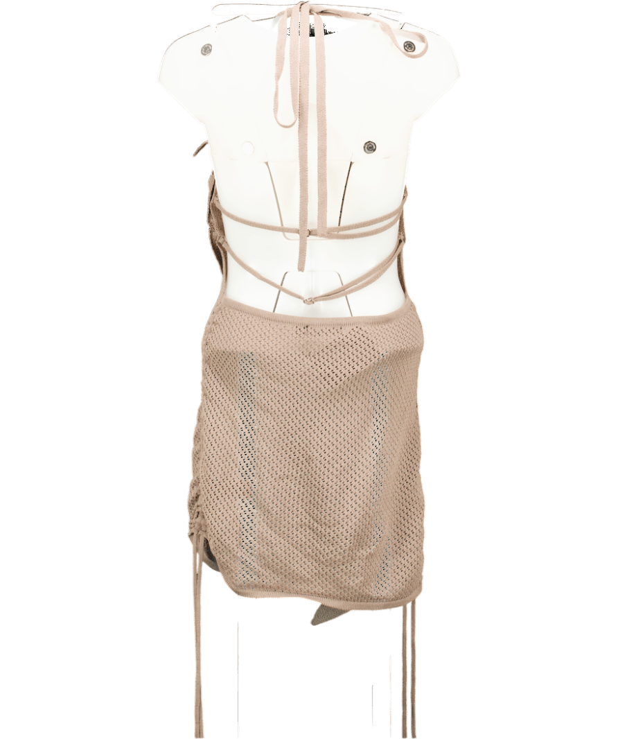 MURCI Beige Navara Applique Petal Halterneck Mini Dress UK 8 - Reliked