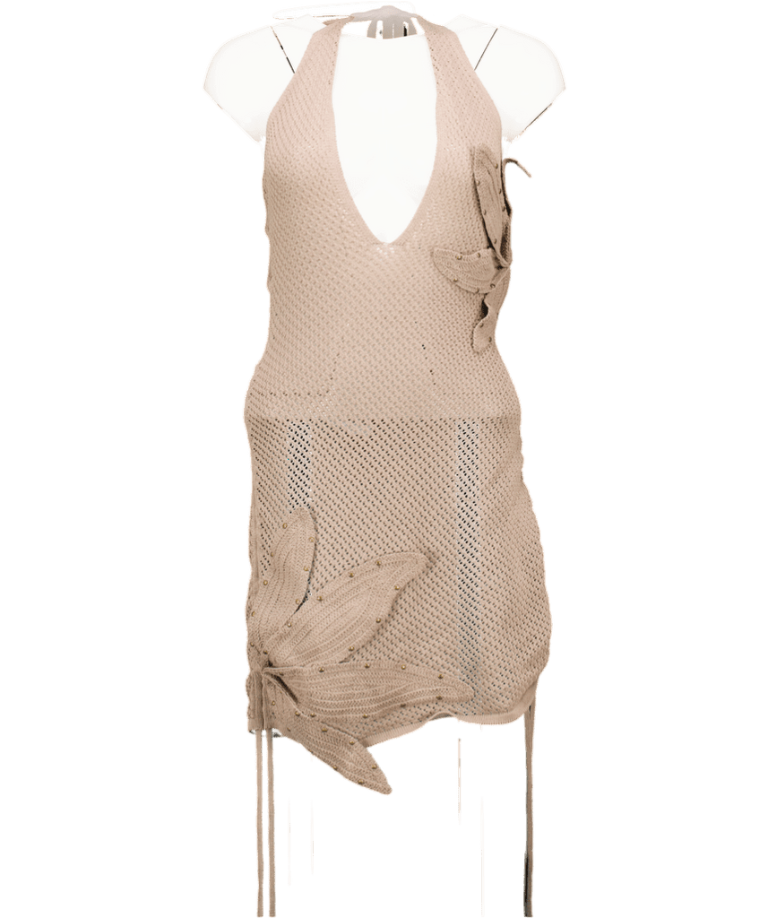 murci mini dress MURCI Beige Navara Applique Petal Halterneck Mini Dress UK 8