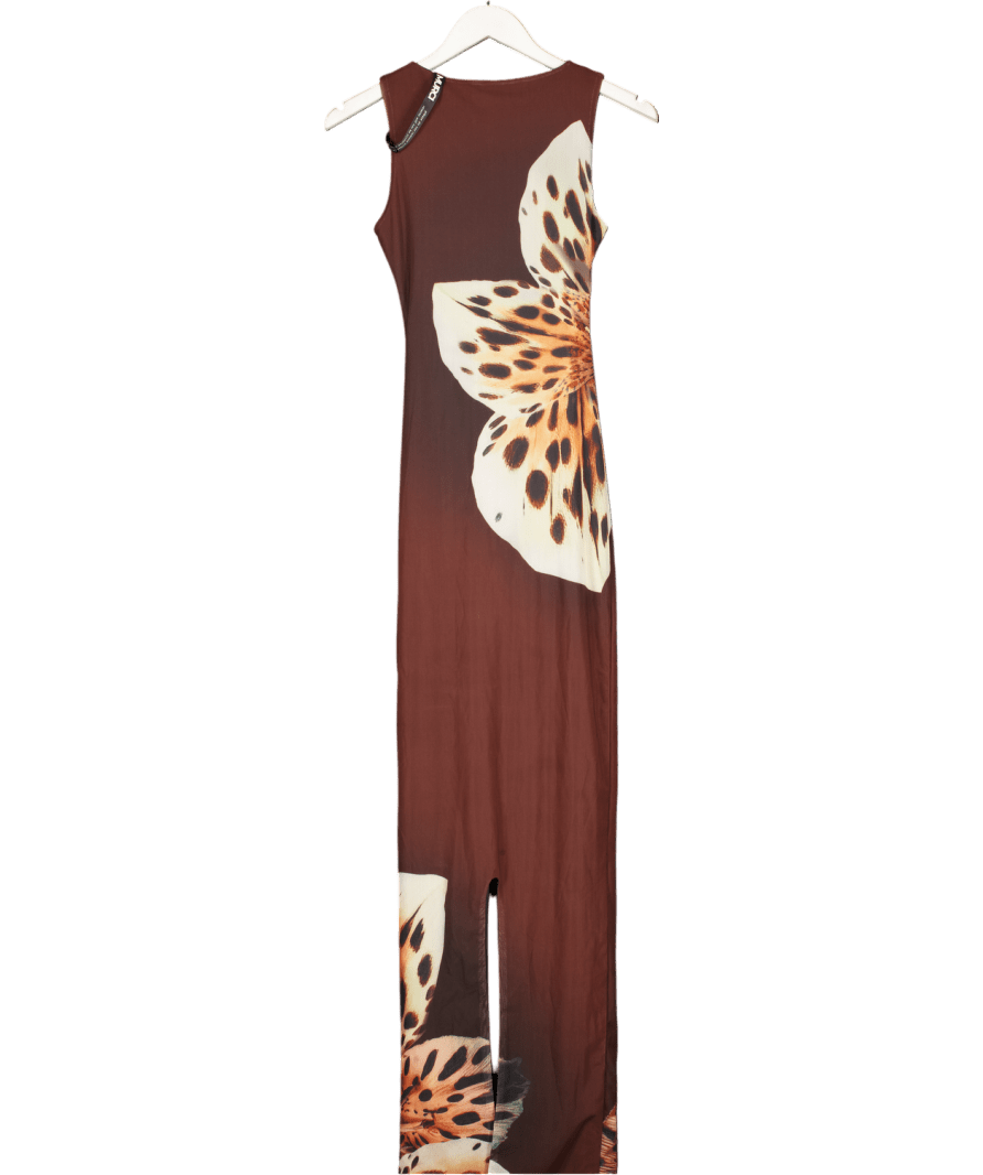 MURCI Brown Sleeveless Mesh Printed Maxi Dress UK 6 - Reliked