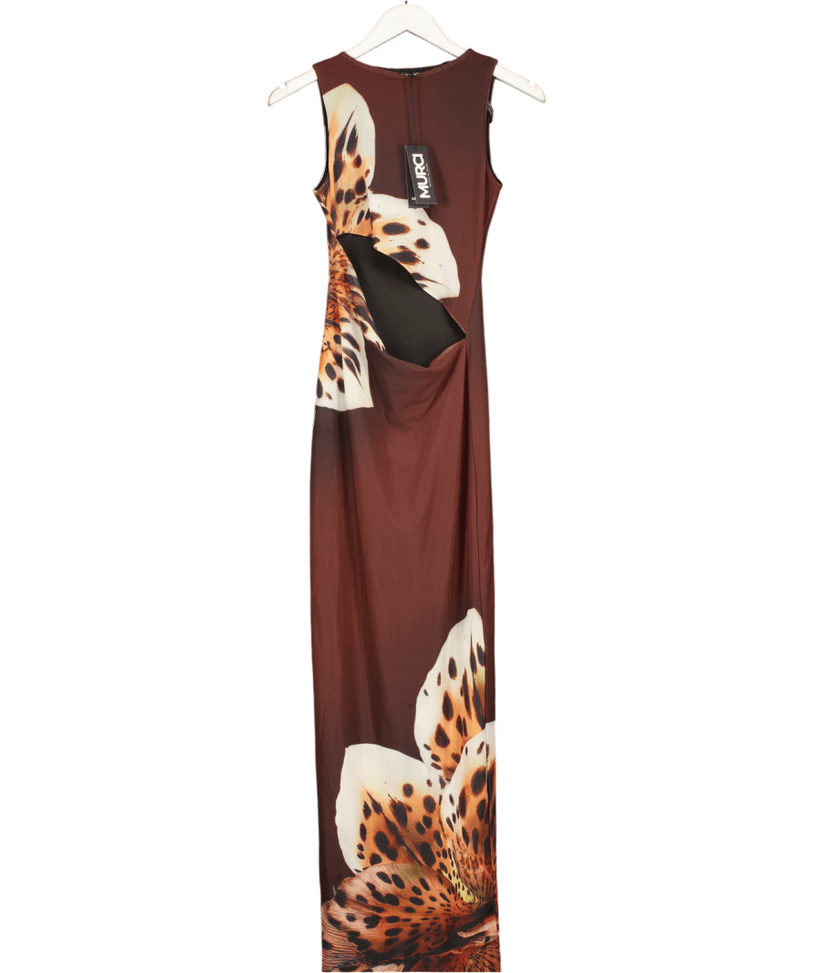 MURCI Brown Sleeveless Mesh Printed Maxi Dress UK 6 - Reliked