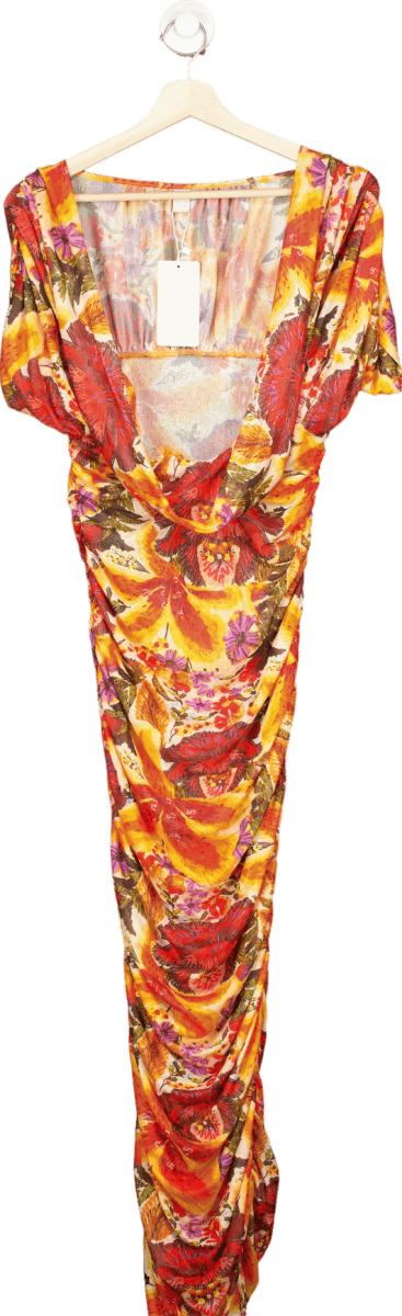 Mussera Orange Floral Ruffle Dress UK S - Reliked