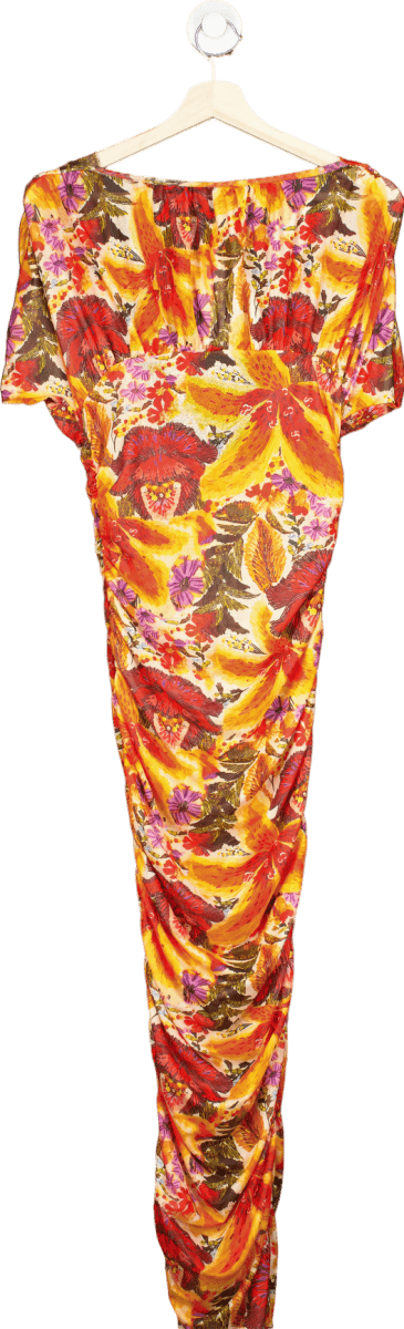 Mussera Orange Floral Ruffle Dress UK S - Reliked