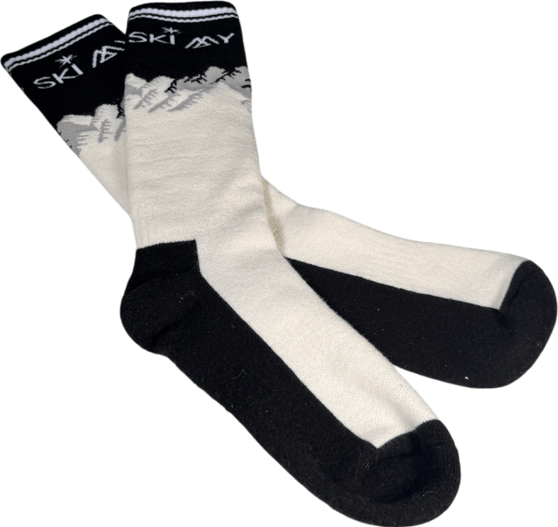 My Ski Sunday White / Black Merino Blend Logo Performance Ski Sock One Size - Reliked