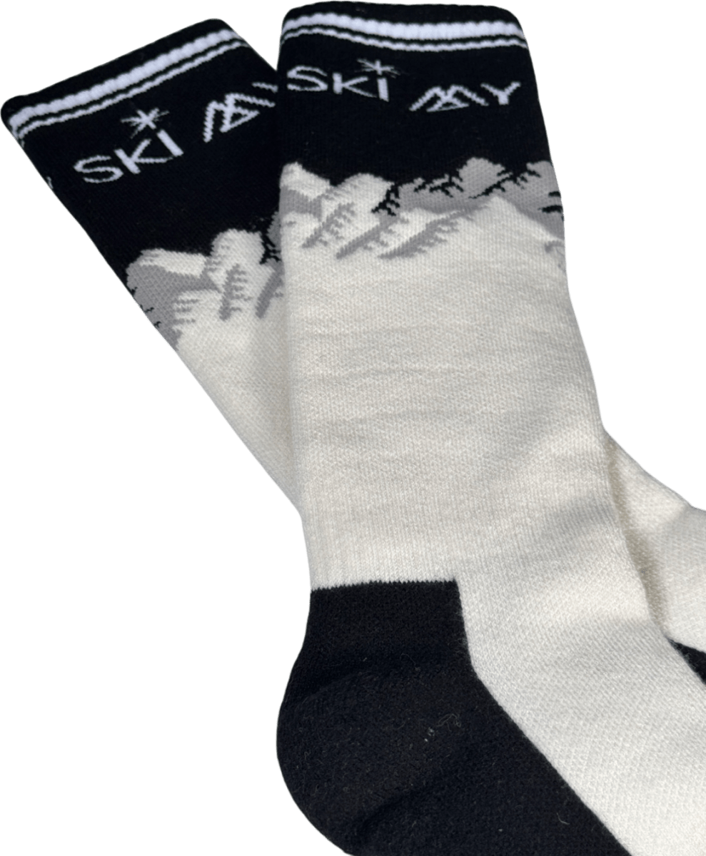 My Ski Sunday White / Black Merino Blend Logo Performance Ski Sock One Size - Reliked