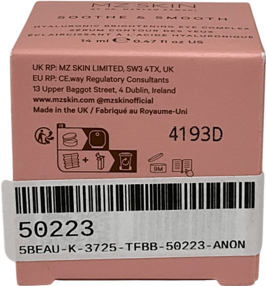 MZ Skin Soothe And Smooth - Hyaluronic Brightening Eye Complex 14ml - Reliked