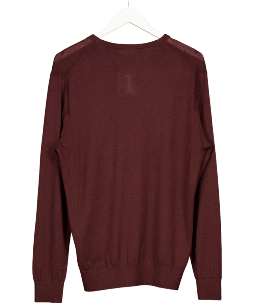 N. Peal Red Burgundy Fine Gauge Cashmere / Silk Blend V Neck Jumper UK L - Reliked