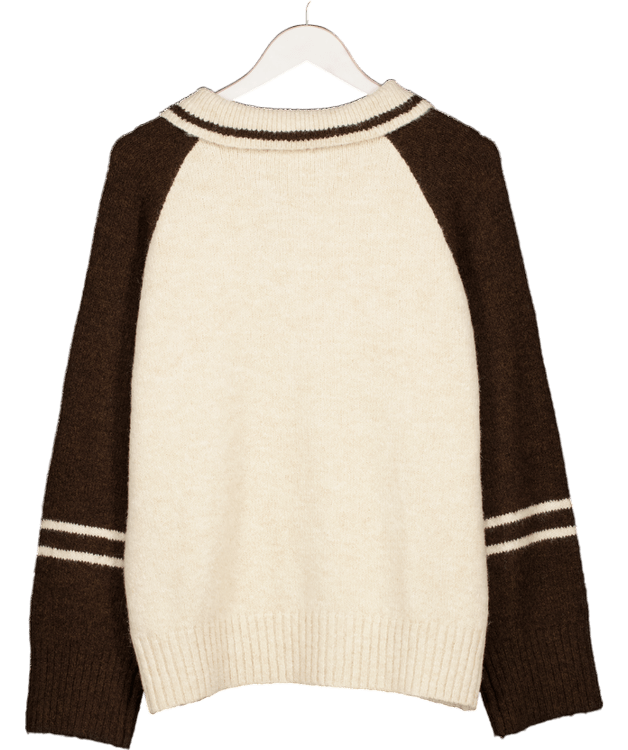 NA - KD Beige Knitted Collar Contrast Sweater UK XS - Reliked