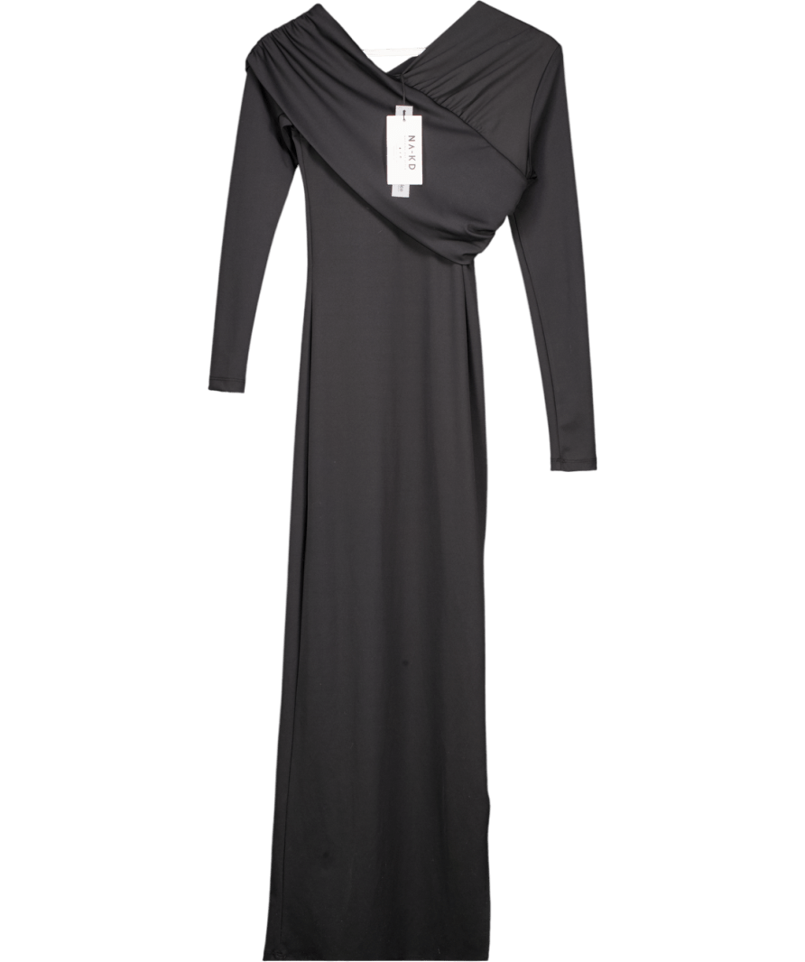 NA - KD Black Asymmetric Shoulder Long Sleeve Maxi Dress UK S - Reliked