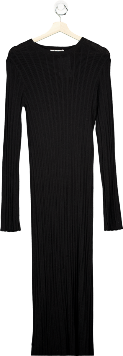 NA - KD Black Ribbed Knitted Maxi Dress UK M - Reliked