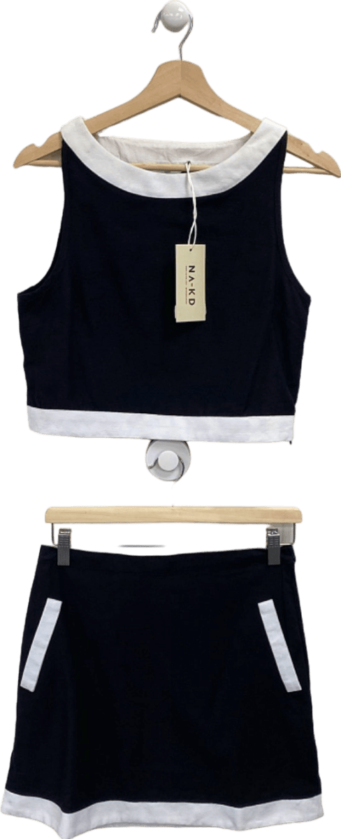 NA - KD Black/White Contrast Detail Boat Neck Top and Mini Skirt Co - ord EU 36 UK 8 - Reliked