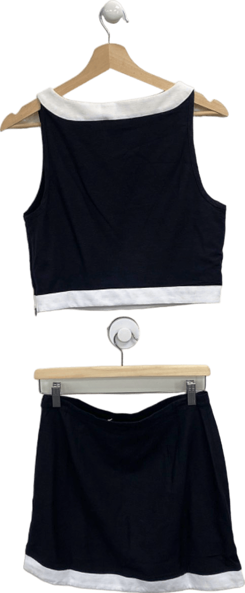 NA - KD Black/White Contrast Detail Boat Neck Top and Mini Skirt Co - ord EU 36 UK 8 - Reliked
