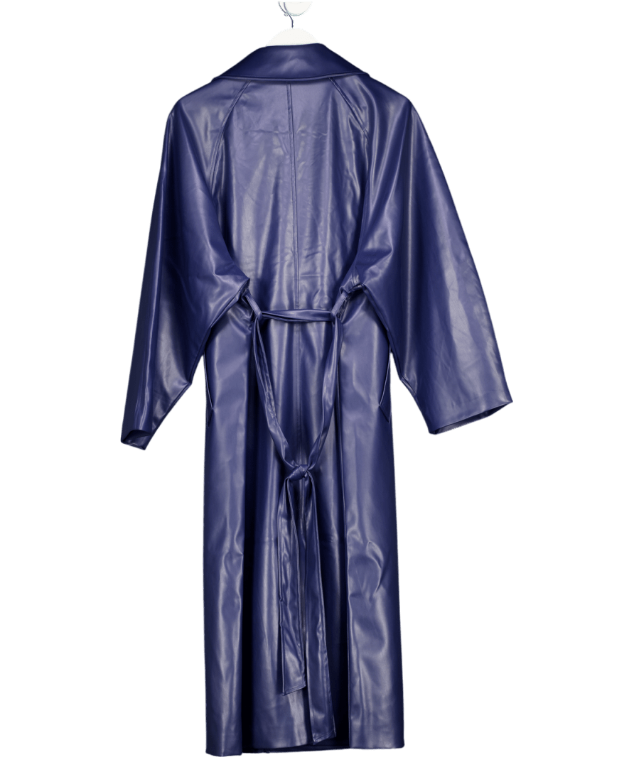 NA - KD Blue Faux Leather Longline Coat UK 8 - Reliked