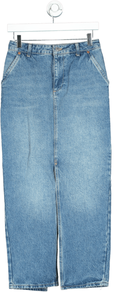 NA - KD Blue High Waist Straight Leg Jeans Skirt UK 8 - Reliked