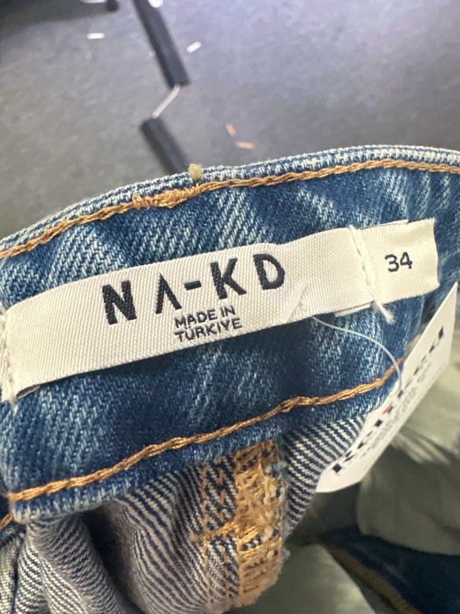 NA - KD Blue High Waist Straight Leg Jeans Skirt UK 8 - Reliked
