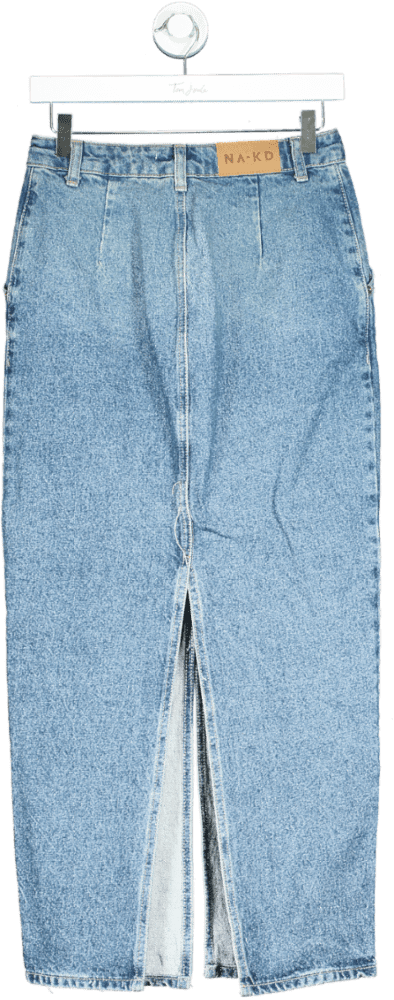 NA - KD Blue High Waist Straight Leg Jeans Skirt UK 8 - Reliked