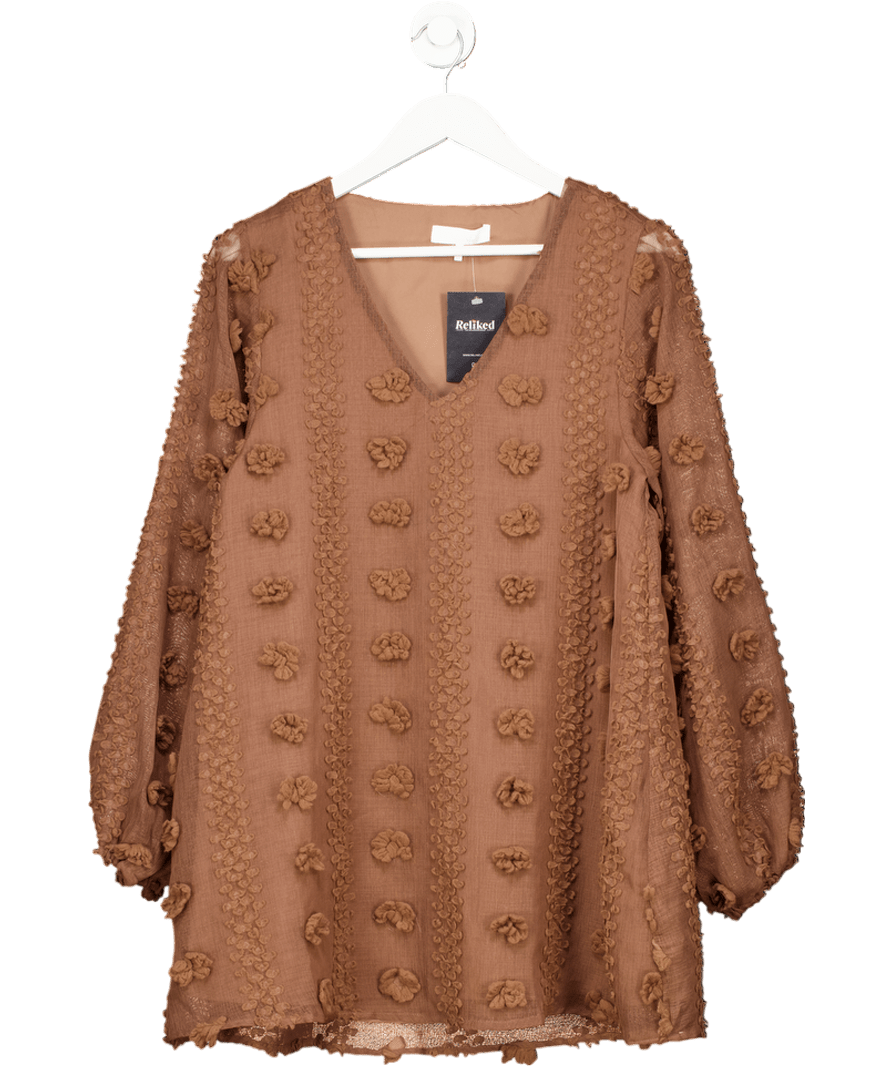 NA - KD Brown Long Sleeve Mini Dress UK 8 - Reliked