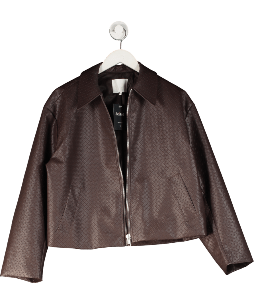 NA - KD Chocolate Brown Woven Faux Leather Jacket UK S - Reliked