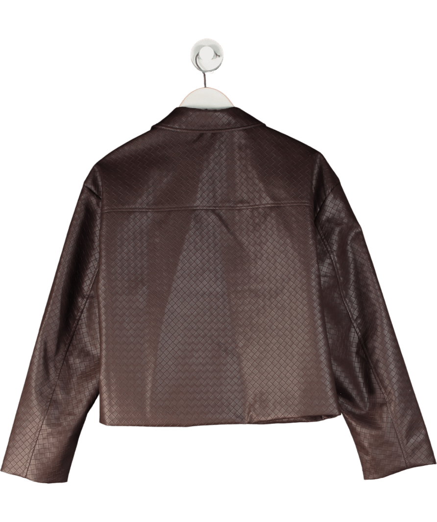 NA - KD Chocolate Brown Woven Faux Leather Jacket UK S - Reliked