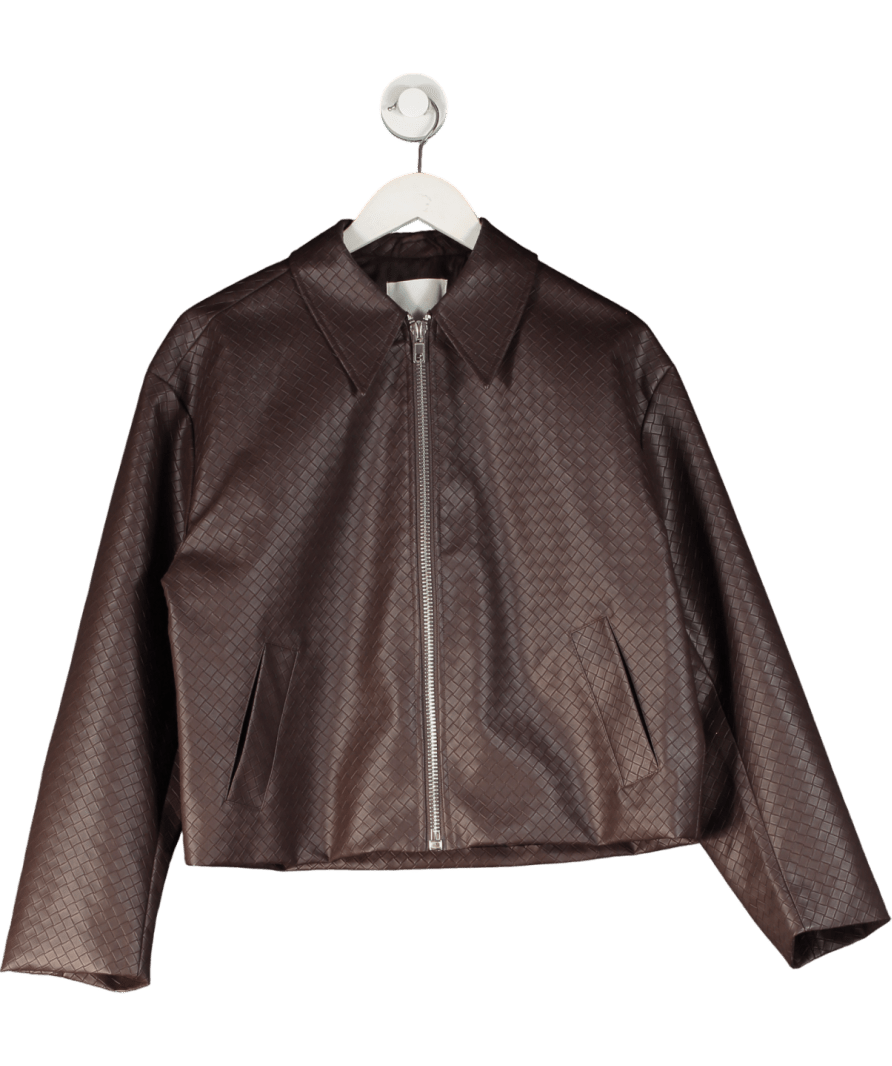 NA - KD Chocolate Brown Woven Faux Leather Jacket UK S - Reliked