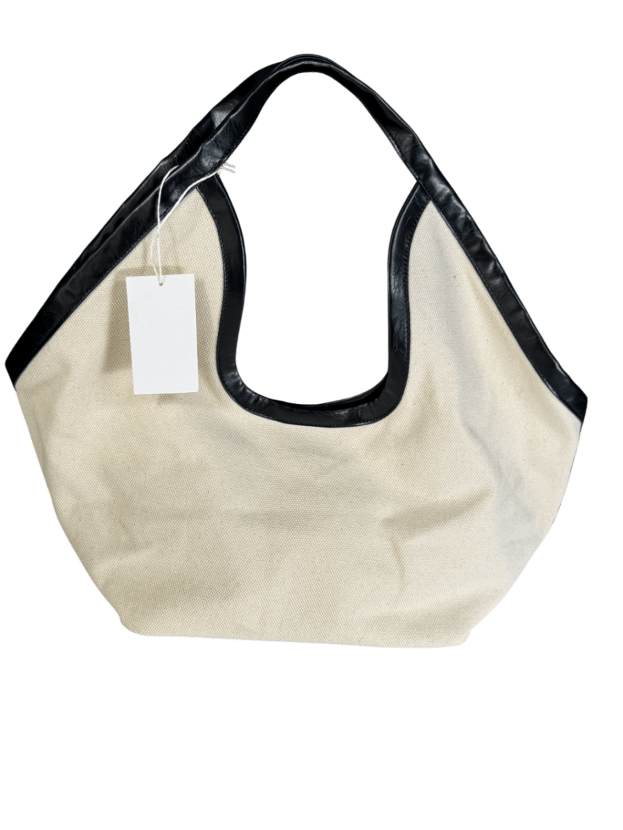NA - KD Cream / Black Contrast Detail Canvas Bag With Internal Pouch Bag - Reliked