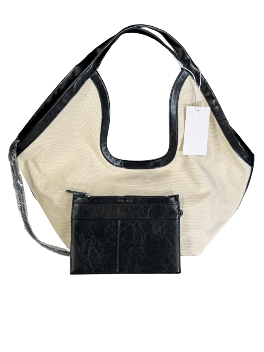 NA - KD Cream / Black Contrast Detail Canvas Bag With Internal Pouch Bag - Reliked