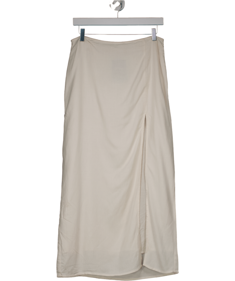 NA - KD Cream Linen Mix Slit Midi Skirt UK 10 - Reliked