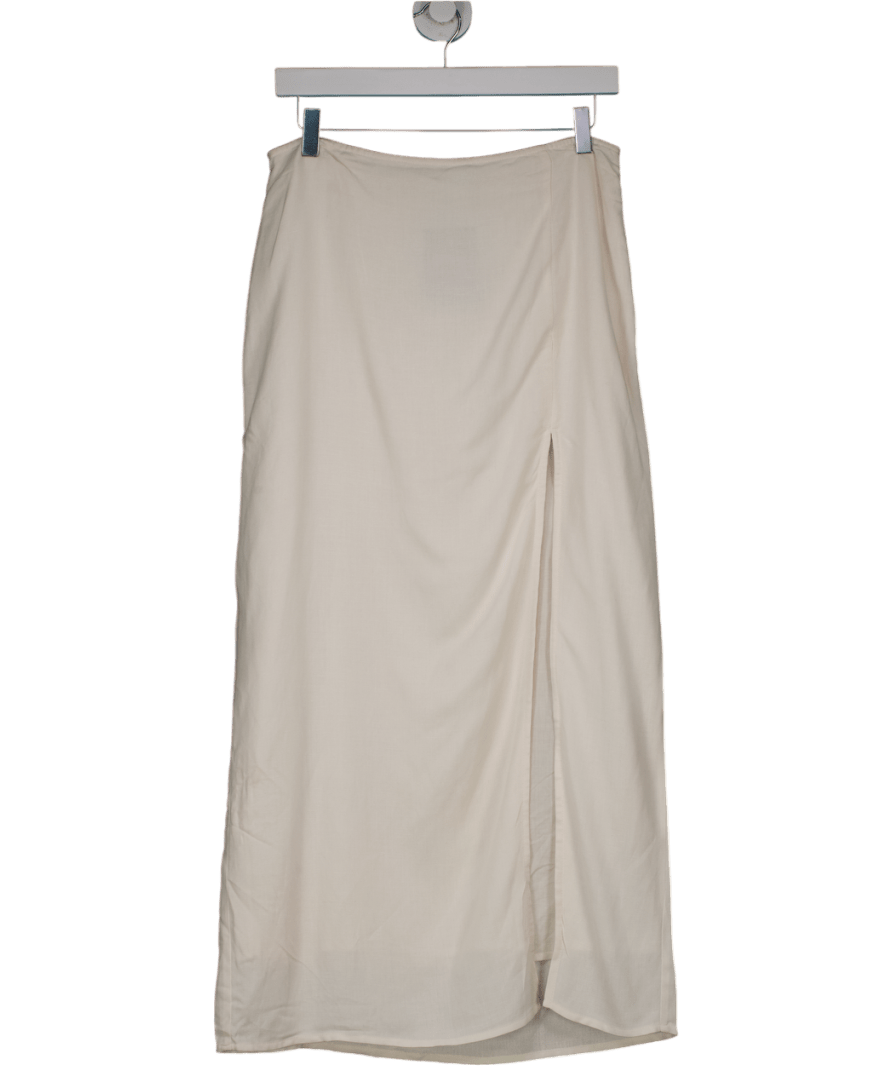 NA - KD Cream Linen Mix Slit Midi Skirt UK 10 - Reliked