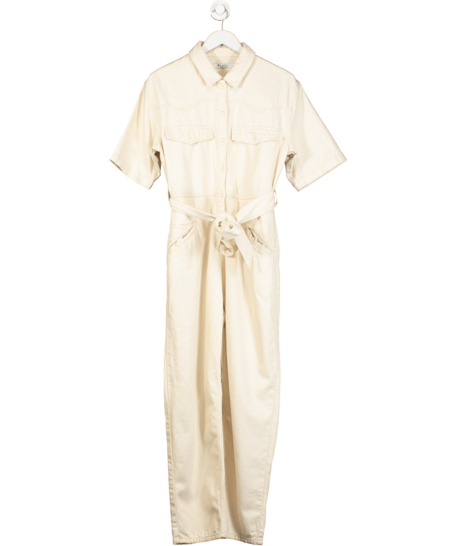 NA - KD Cream Short Sleeve Denim Jumpsuit UK 8 - Reliked