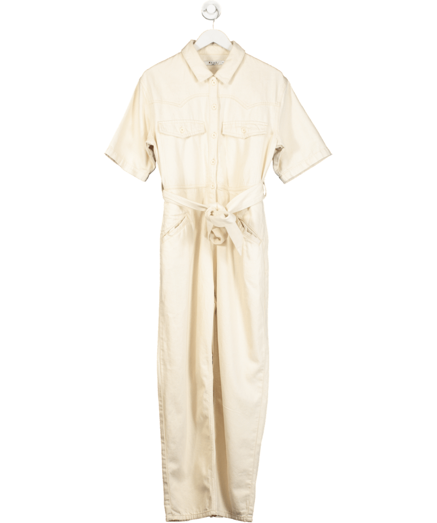 NA - KD Cream Short Sleeve Denim Jumpsuit UK 8 - Reliked